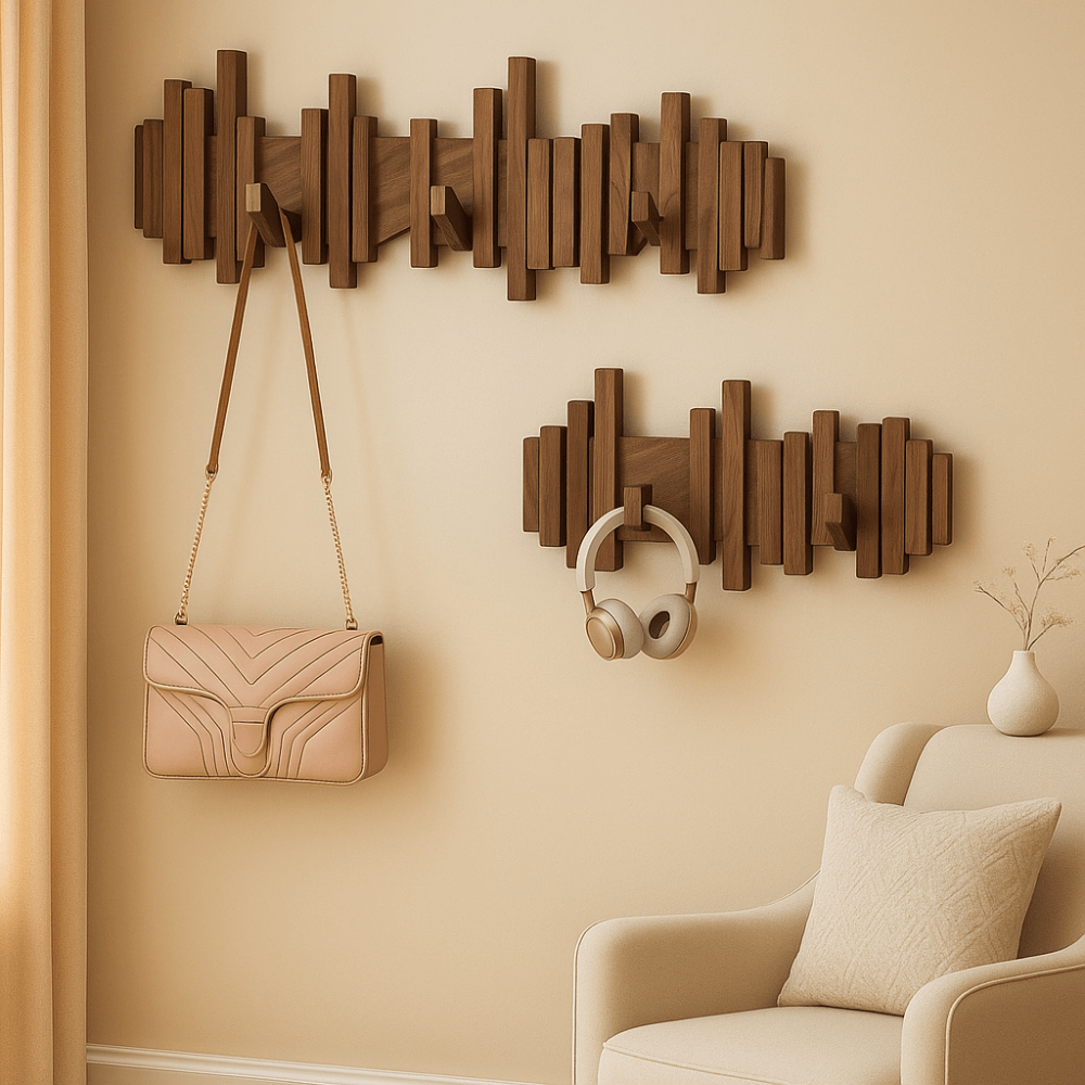 AeroForm Luxe Wall Coat Rack – Sleek Wooden Storage with Modern Flip Hooks for Refined Entryways - All Around Casa