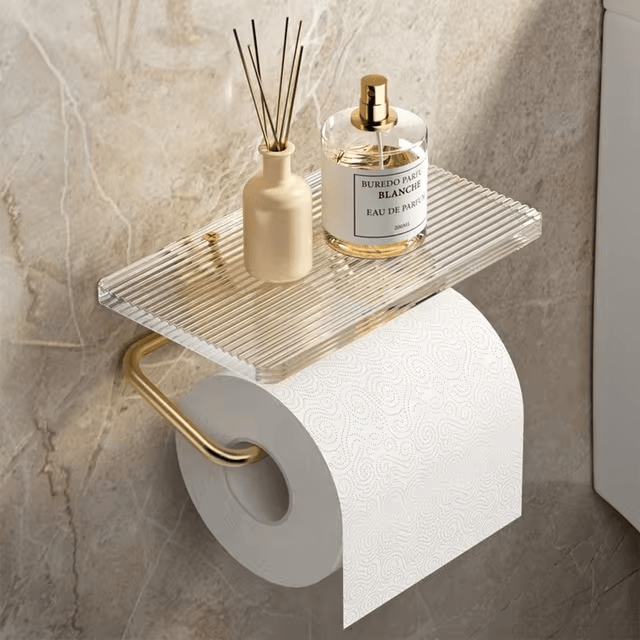 AeroLuxe Elegant Toilet Paper Holder with Integrated Shelf for Modern Bathrooms - All Around Casa