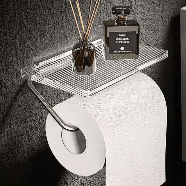 AeroLuxe Elegant Toilet Paper Holder with Integrated Shelf for Modern Bathrooms - All Around Casa