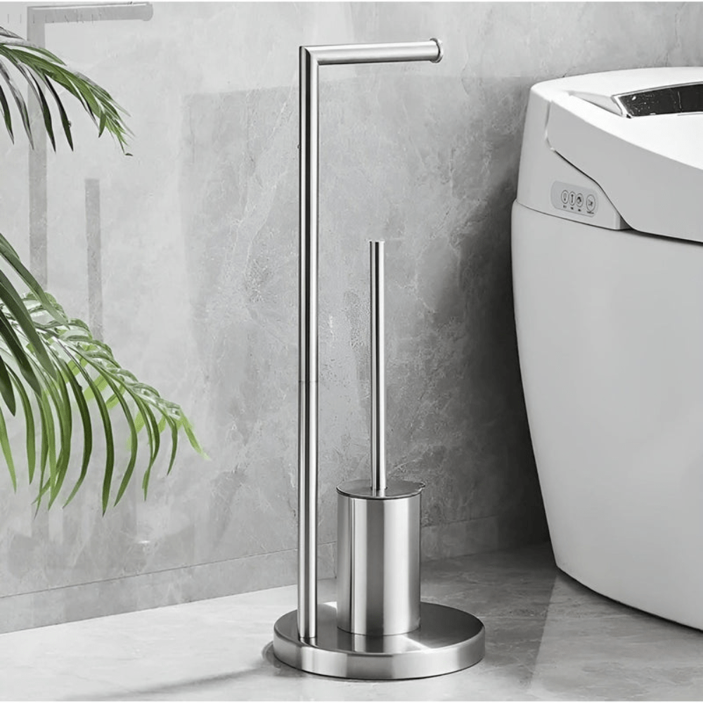 AeroLuxe Sleek Toilet Roll Holder with Brush – Space - Saving Modern Elegance - All Around Casa