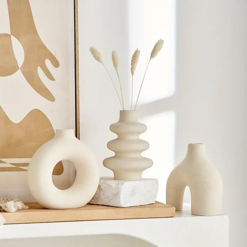 All Around Casa Boho Ceramic Vase Trio – Minimalist Decor for Serene & Stylish Interiors - All Around Casa