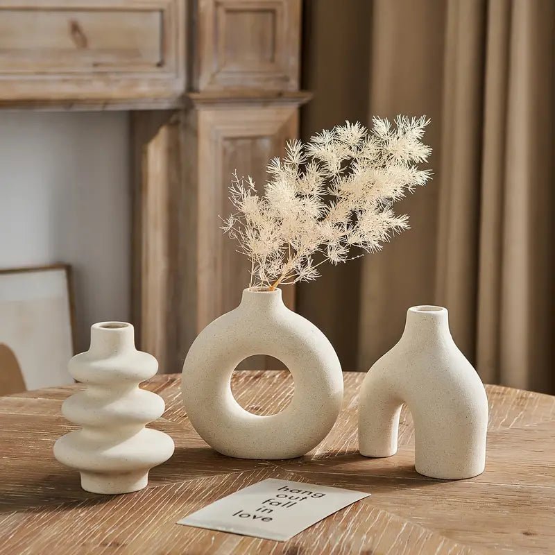 All Around Casa Boho Ceramic Vase Trio – Minimalist Decor for Serene & Stylish Interiors - All Around Casa