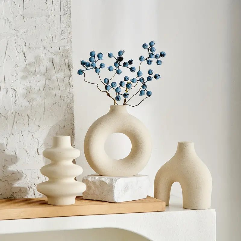 All Around Casa Boho Ceramic Vase Trio – Minimalist Decor for Serene & Stylish Interiors - All Around Casa