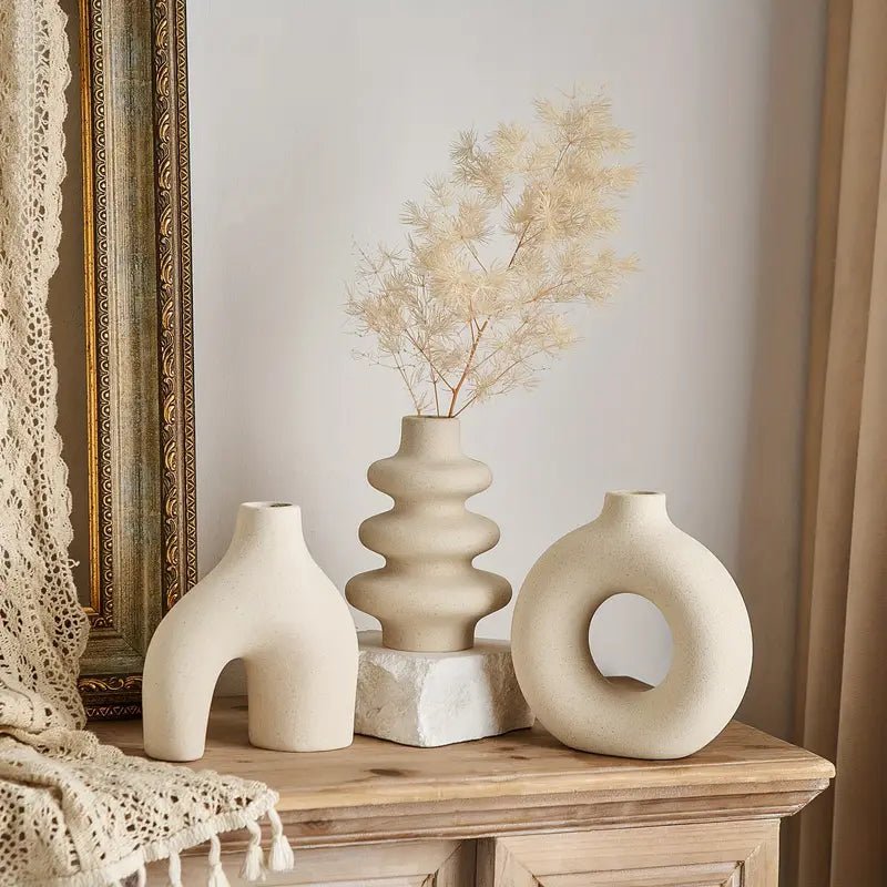 All Around Casa Boho Ceramic Vase Trio – Minimalist Decor for Serene & Stylish Interiors - All Around Casa