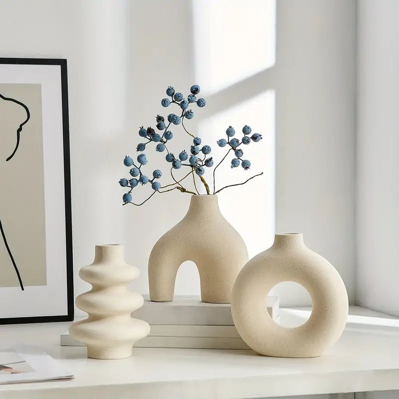 All Around Casa Boho Ceramic Vase Trio – Minimalist Decor for Serene & Stylish Interiors - All Around Casa