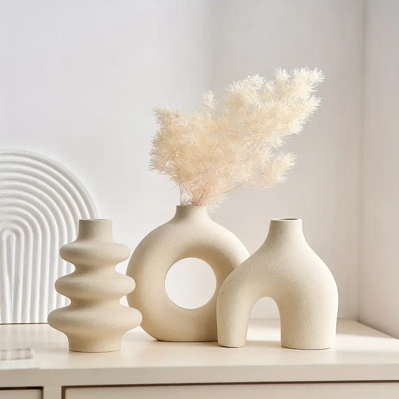 All Around Casa Boho Ceramic Vase Trio – Minimalist Decor for Serene & Stylish Interiors - All Around Casa