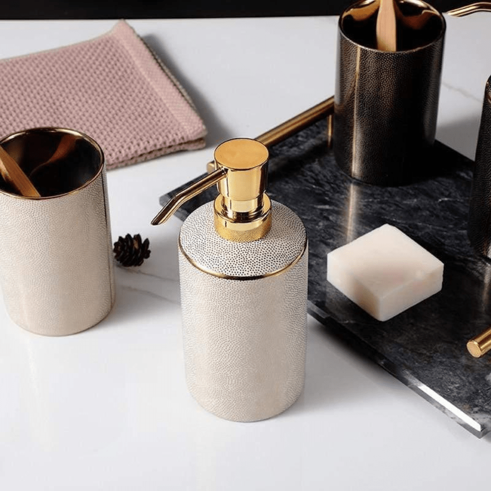 Aurelia Luxe Ceramic Bathroom Set – Elegant Gold - Accent Essentials for a Modern Retreat - All Around Casa