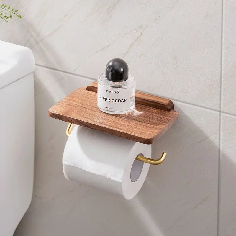 Aurevo Elegant Roll Holder with Walnut Shelf for Modern Bathrooms - All Around Casa