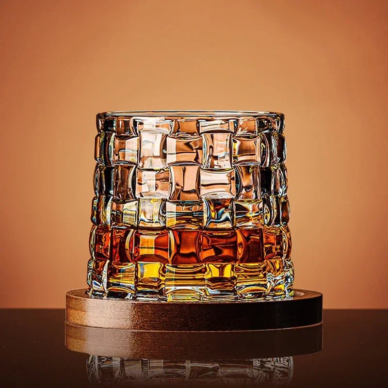 Aurora Luxe Crystal Whiskey Glass Set with Elegant Wooden Base - All Around Casa