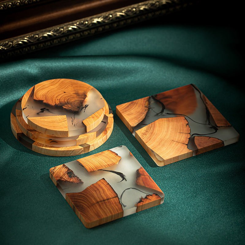 Avery Resin Coaster Set with Pine Storage Box – Elegant Protection for Modern Tables - All Around Casa