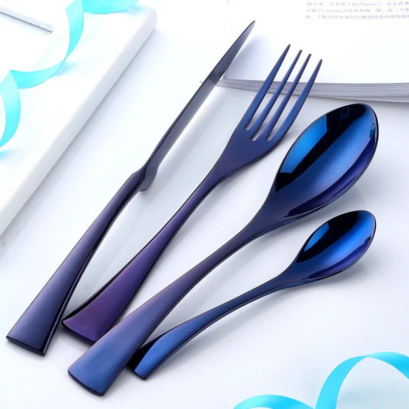 AzureWave Elegant Flatware Set – Stainless Steel Dining Cutlery with Ocean - Inspired Accents for Sophisticated Tables - All Around Casa