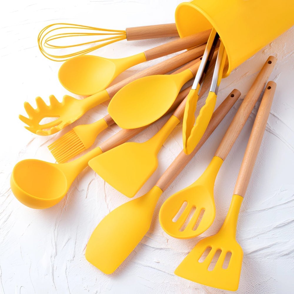 BambooVerve Elegant Silicone Kitchen Utensil Set – 12 - Piece Collection for Stylish, Scratch - Safe Cooking - All Around Casa
