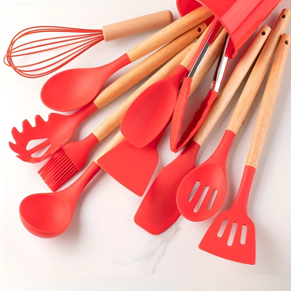 BambooVerve Elegant Silicone Kitchen Utensil Set – 12 - Piece Collection for Stylish, Scratch - Safe Cooking - All Around Casa
