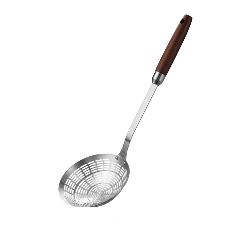 CulinaCraft Steel & Wood Strainer Ladle – Refined Precision for Frying and Noodle Dishes - All Around Casa