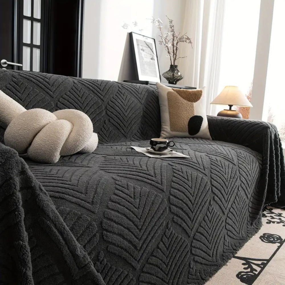Fleura Herringbone Sofa Cover – Cozy Fleece Elegance for a Refined Living Space - All Around Casa