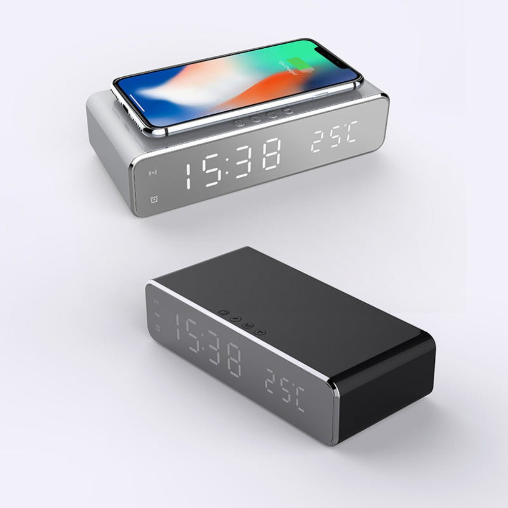 LumiCharge Elegant LED Alarm Clock with Wireless Charging Pad for a Modern Nightstand - All Around Casa