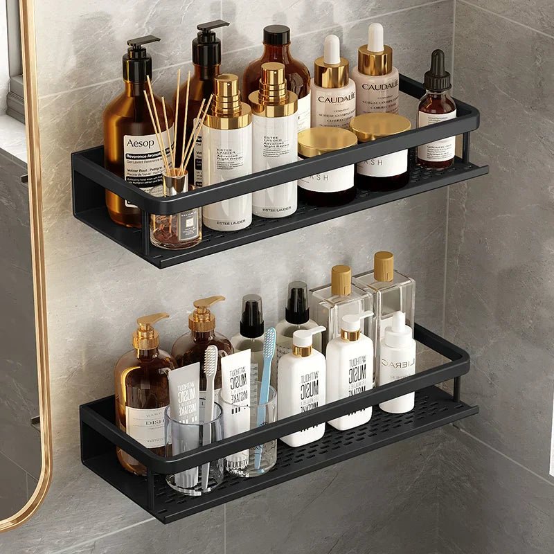NoirForma – Elegant Black Shower Shelf for a Sleek, Space - Saving Bathroom - All Around Casa