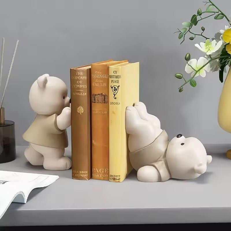 Orin Bear Bookends – Handcrafted Matte Sculptures for Playful & Sturdy Book Support - All Around Casa