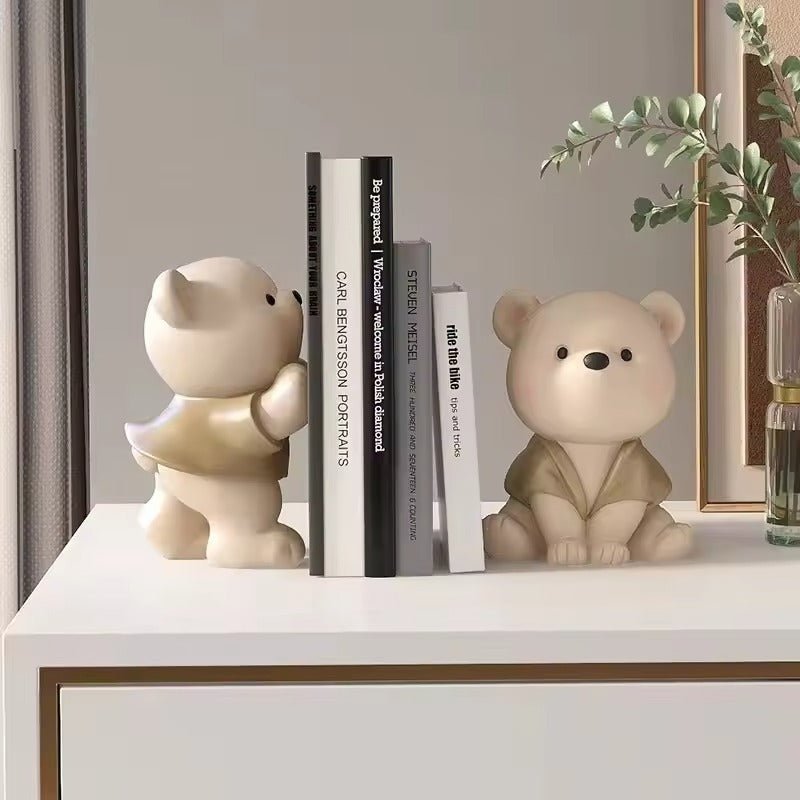 Orin Bear Bookends – Handcrafted Matte Sculptures for Playful & Sturdy Book Support - All Around Casa