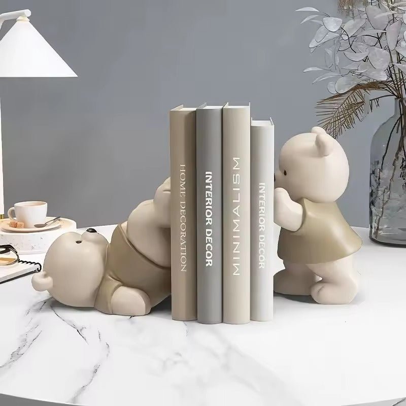 Orin Bear Bookends – Handcrafted Matte Sculptures for Playful & Sturdy Book Support - All Around Casa