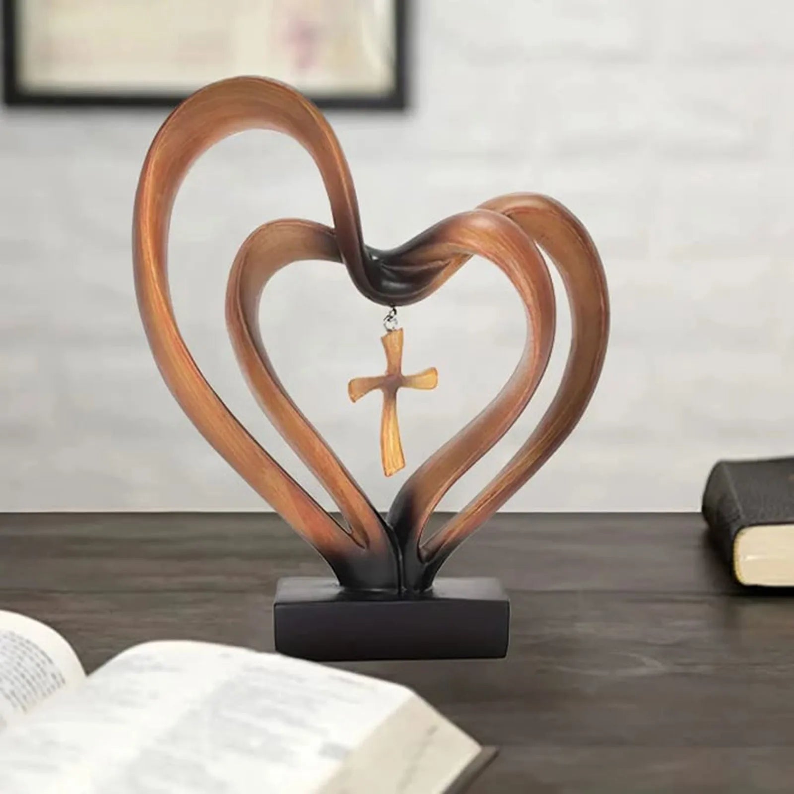 Sacred Harmony – Elegant Heart & Cross Tabletop Accent for Timeless Love - All Around Casa