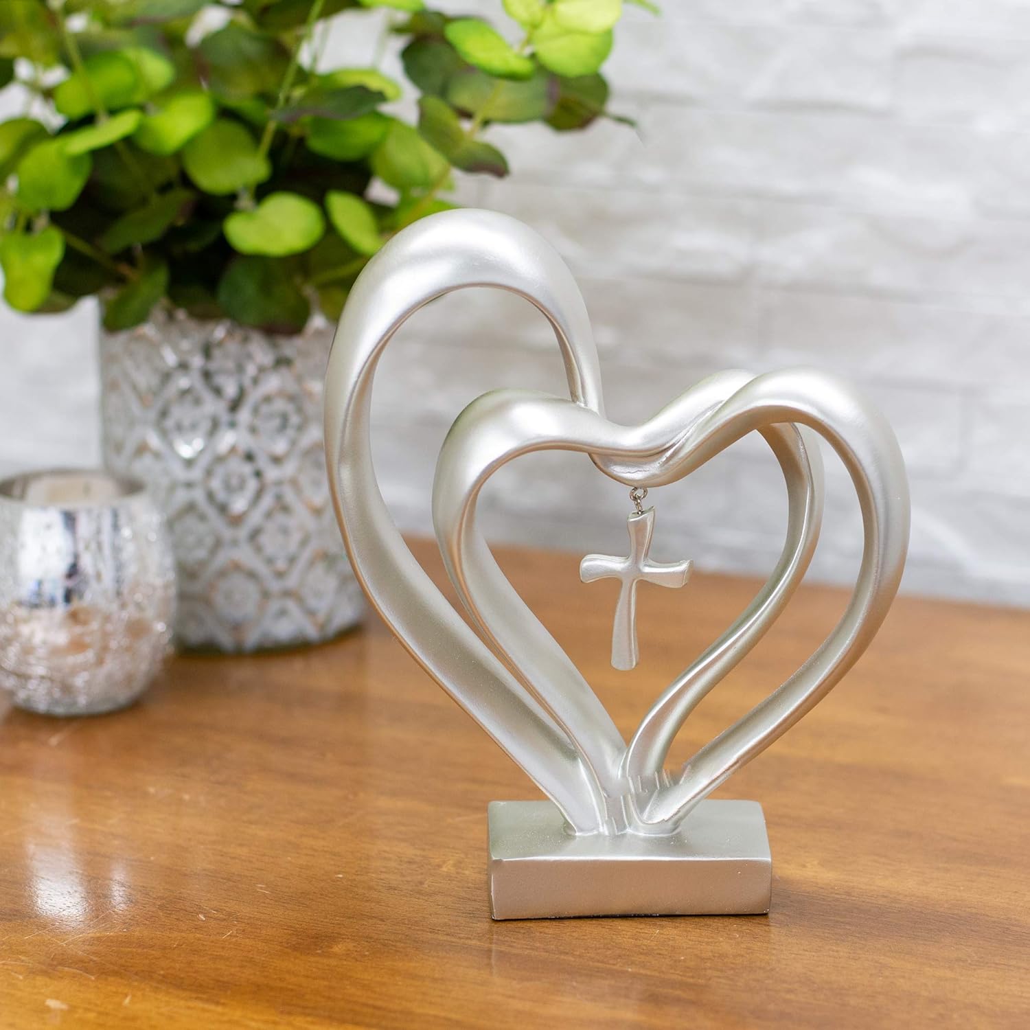 Sacred Harmony – Elegant Heart & Cross Tabletop Accent for Timeless Love - All Around Casa