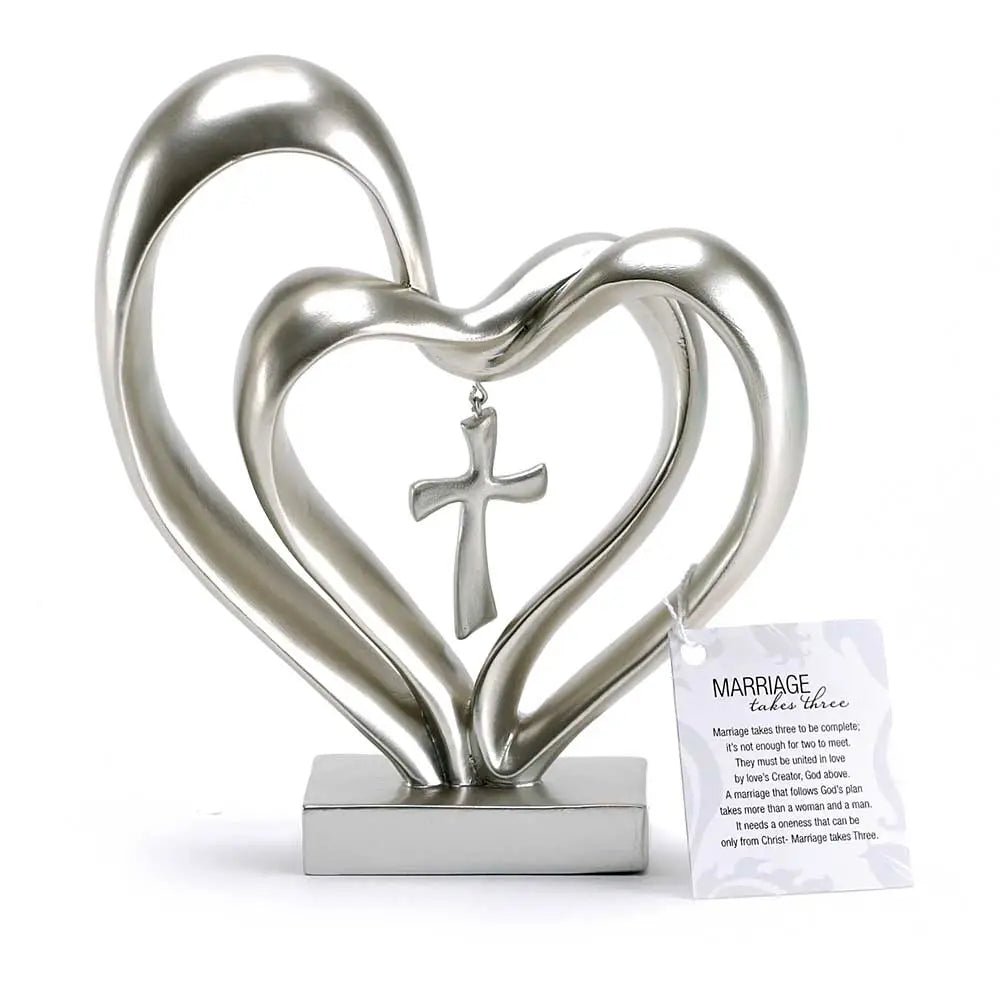 Sacred Harmony – Elegant Heart & Cross Tabletop Accent for Timeless Love - All Around Casa