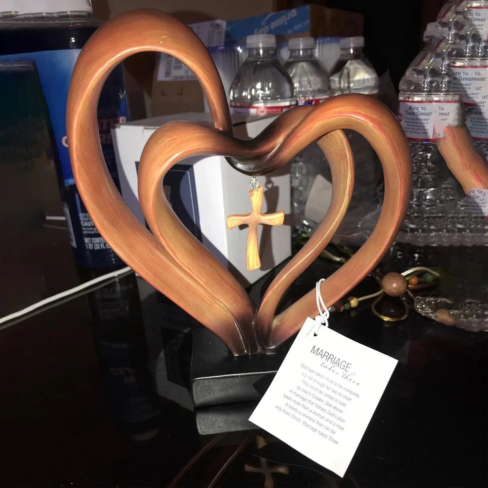 Sacred Harmony – Elegant Heart & Cross Tabletop Accent for Timeless Love - All Around Casa