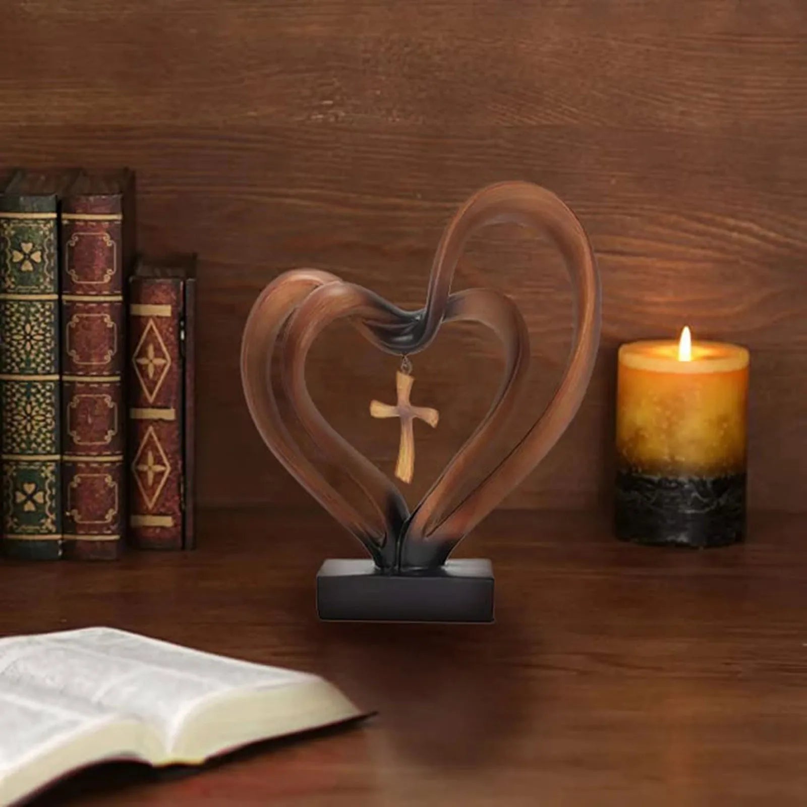Sacred Harmony – Elegant Heart & Cross Tabletop Accent for Timeless Love - All Around Casa
