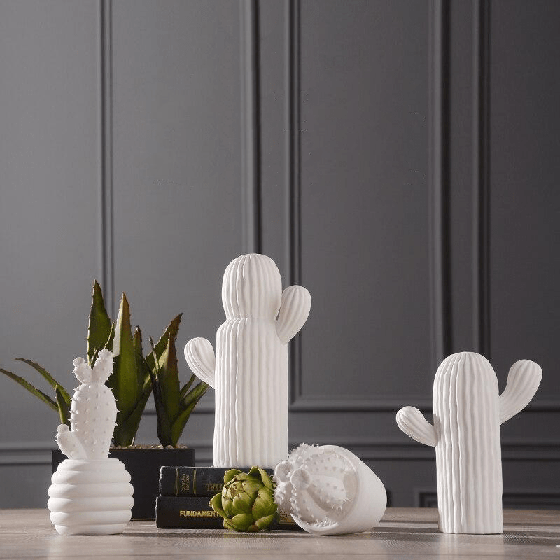 SerenityBloom Elegant Porcelain Cactus Sculptures for a Modern Zen Interior - All Around Casa