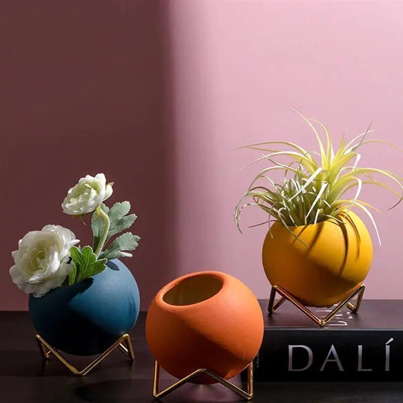 TerraLuxe Elegant Ceramic Planter with Sleek Metal Stand for Modern Interiors - All Around Casa
