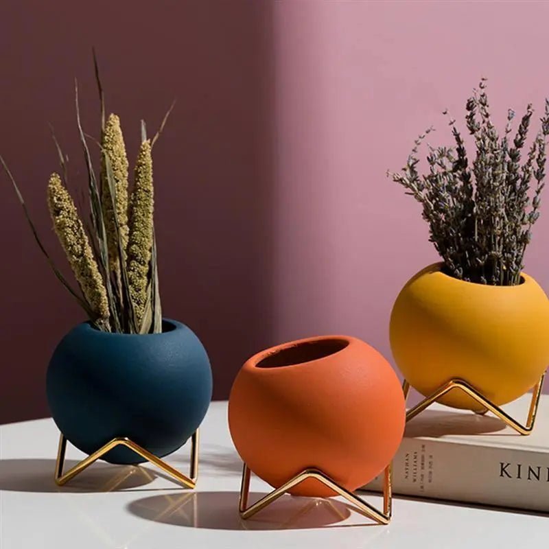 TerraLuxe Elegant Ceramic Planter with Sleek Metal Stand for Modern Interiors - All Around Casa
