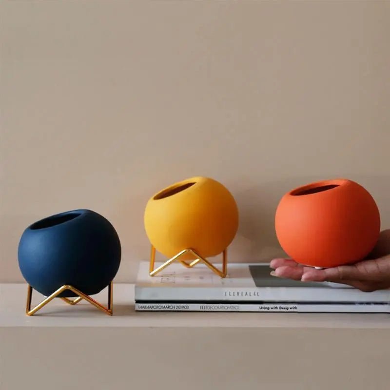 TerraLuxe Elegant Ceramic Planter with Sleek Metal Stand for Modern Interiors - All Around Casa