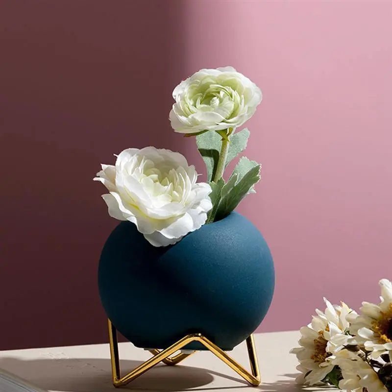 TerraLuxe Elegant Ceramic Planter with Sleek Metal Stand for Modern Interiors - All Around Casa