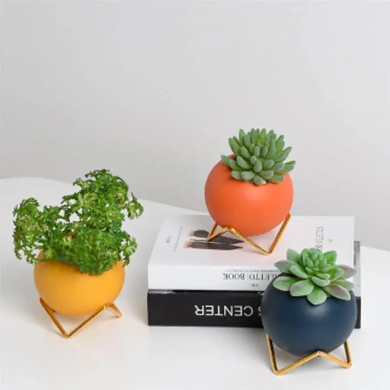 TerraLuxe Elegant Ceramic Planter with Sleek Metal Stand for Modern Interiors - All Around Casa
