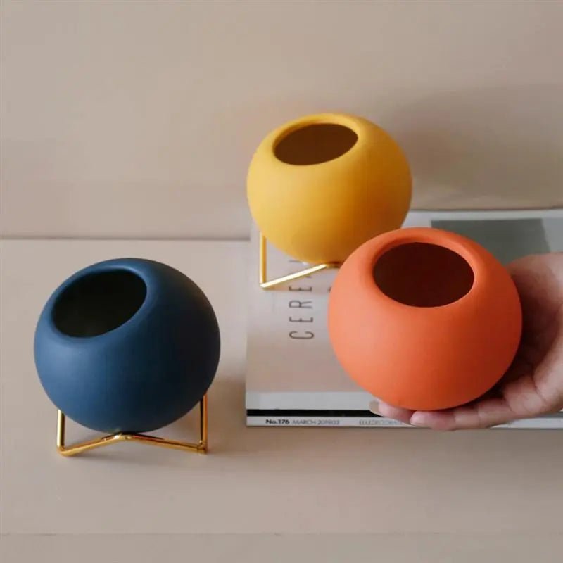 TerraLuxe Elegant Ceramic Planter with Sleek Metal Stand for Modern Interiors - All Around Casa