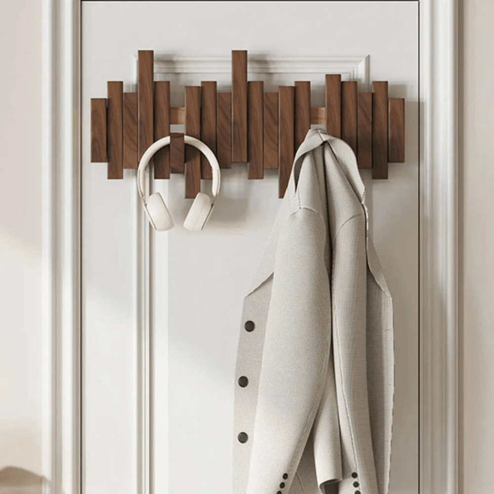AeroForm Luxe Wall Coat Rack – Sleek Wooden Storage with Modern Flip Hooks for Refined Entryways - All Around Casa