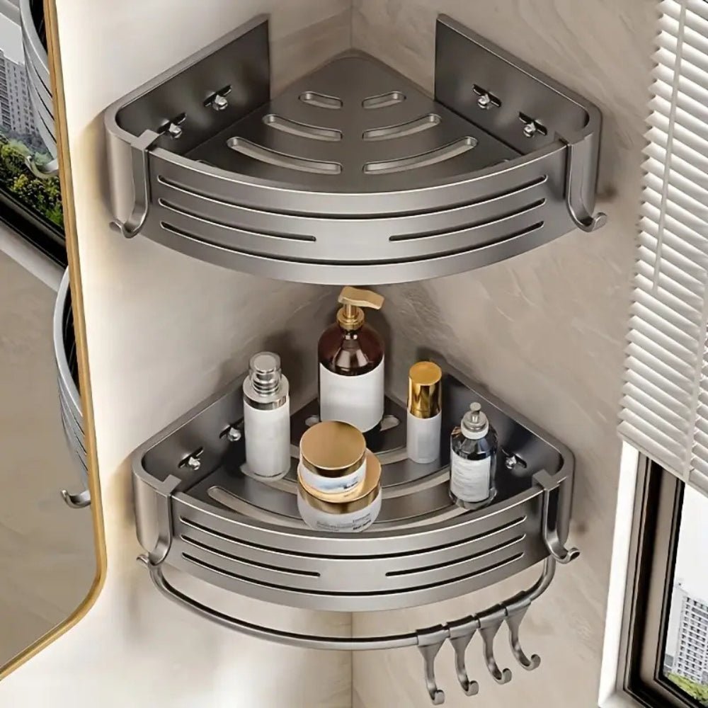 AeroForm SleekSpace Aluminum Corner Shower Caddy – Modern Storage Elegance for Refined Bathrooms - All Around Casa