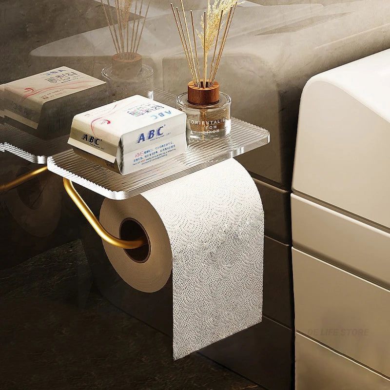 AeroLuxe Elegant Toilet Paper Holder with Integrated Shelf for Modern Bathrooms - All Around Casa