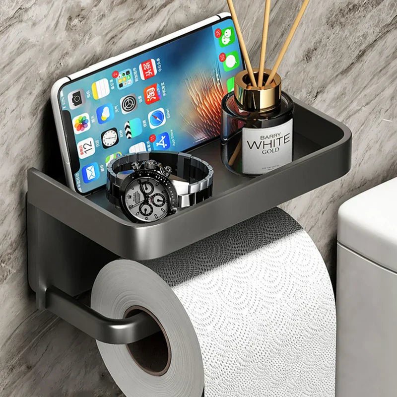 AeroLuxe Elegant Wall Toilet Paper Holder with Minimalist Storage Shelf for Modern Bathrooms - All Around Casa
