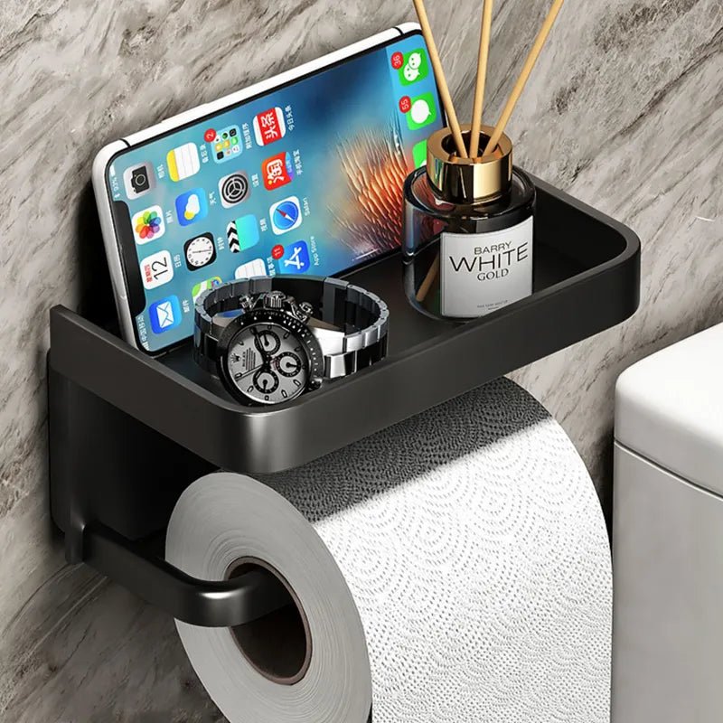 AeroLuxe Elegant Wall Toilet Paper Holder with Minimalist Storage Shelf for Modern Bathrooms - All Around Casa