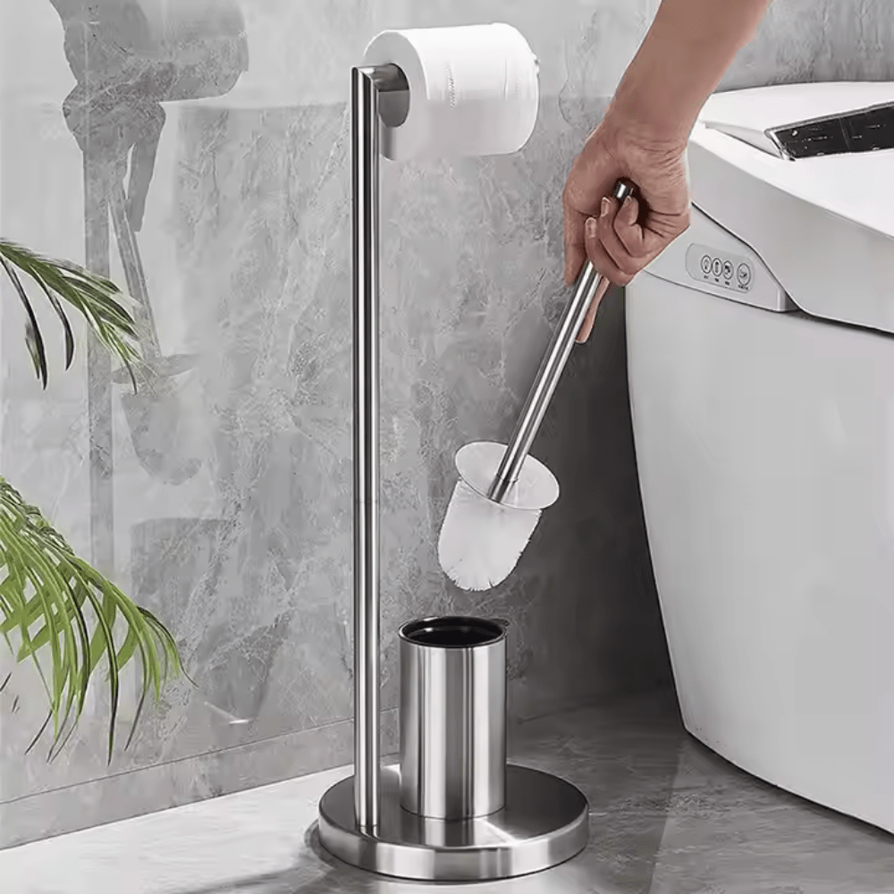 AeroLuxe Sleek Toilet Roll Holder with Brush – Space - Saving Modern Elegance - All Around Casa