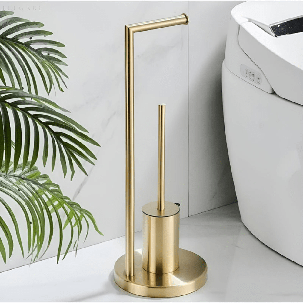 AeroLuxe Sleek Toilet Roll Holder with Brush – Space - Saving Modern Elegance - All Around Casa