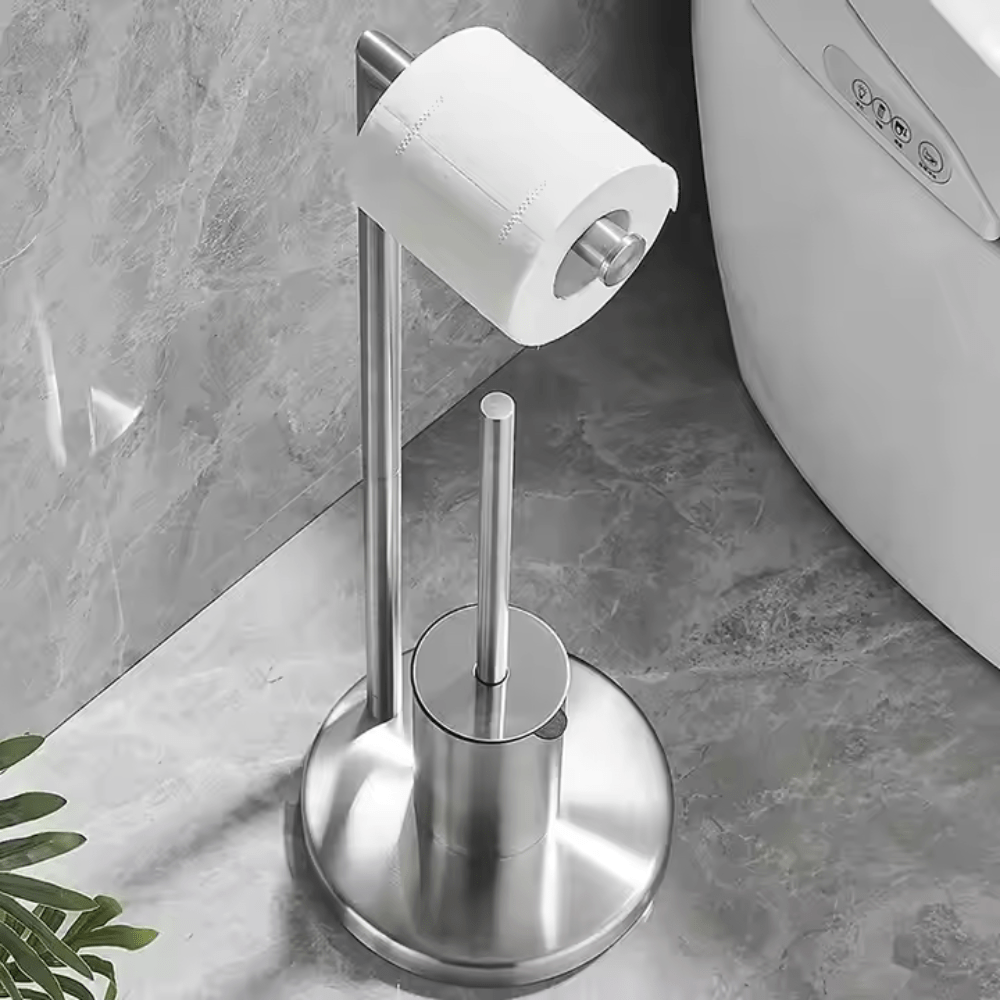 AeroLuxe Sleek Toilet Roll Holder with Brush – Space - Saving Modern Elegance - All Around Casa