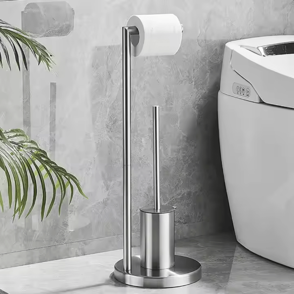 AeroLuxe Sleek Toilet Roll Holder with Brush – Space - Saving Modern Elegance - All Around Casa