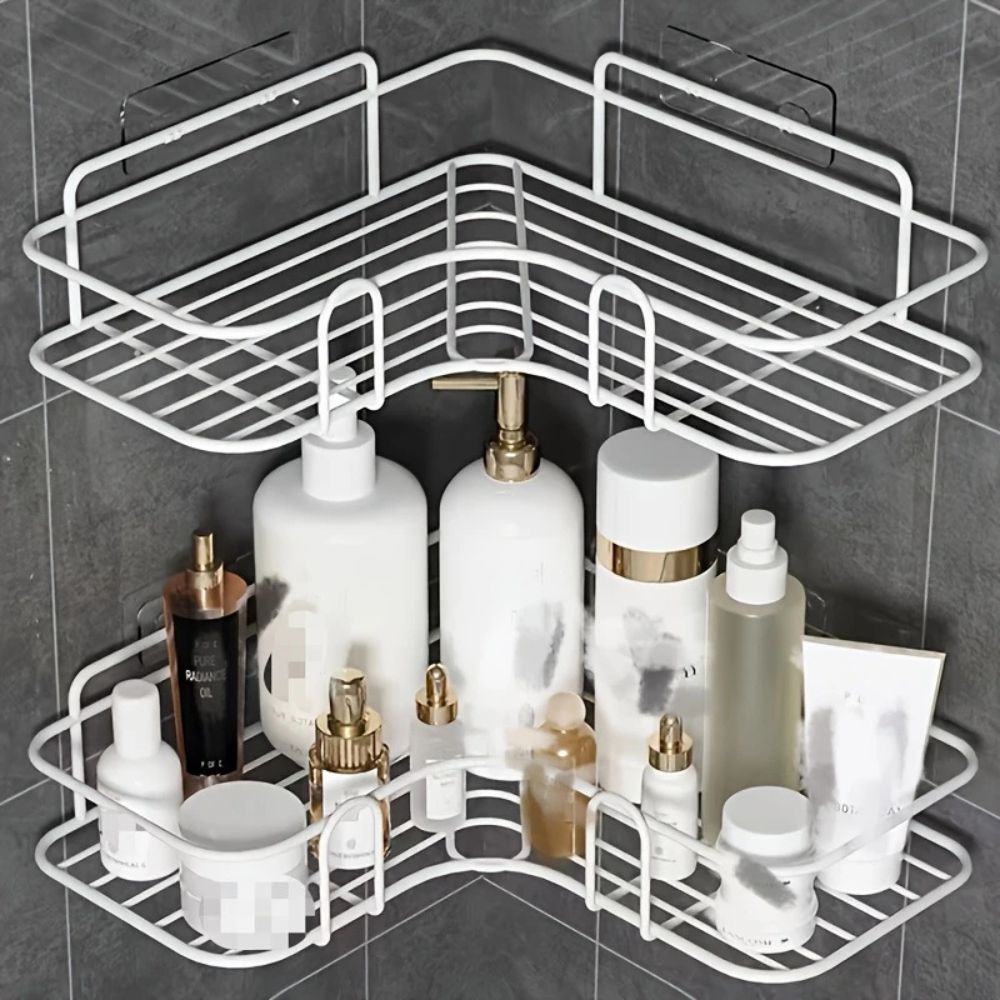 AeroSpace Corner Shower Caddy – Sleek Iron Storage Rack for Organized, Modern Bathrooms - All Around Casa
