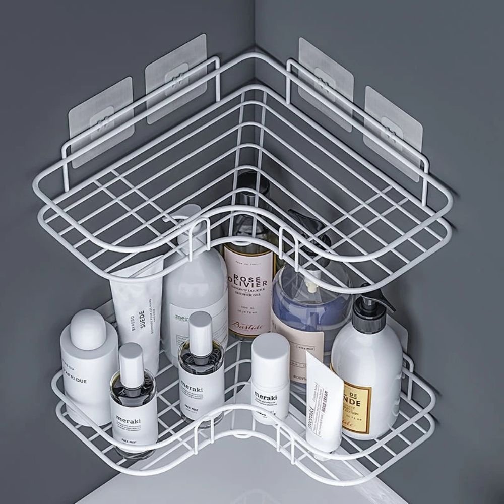 AeroSpace Corner Shower Caddy – Sleek Iron Storage Rack for Organized, Modern Bathrooms - All Around Casa