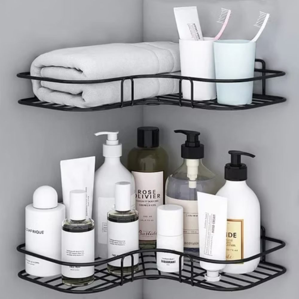 AeroSpace Corner Shower Caddy – Sleek Iron Storage Rack for Organized, Modern Bathrooms - All Around Casa