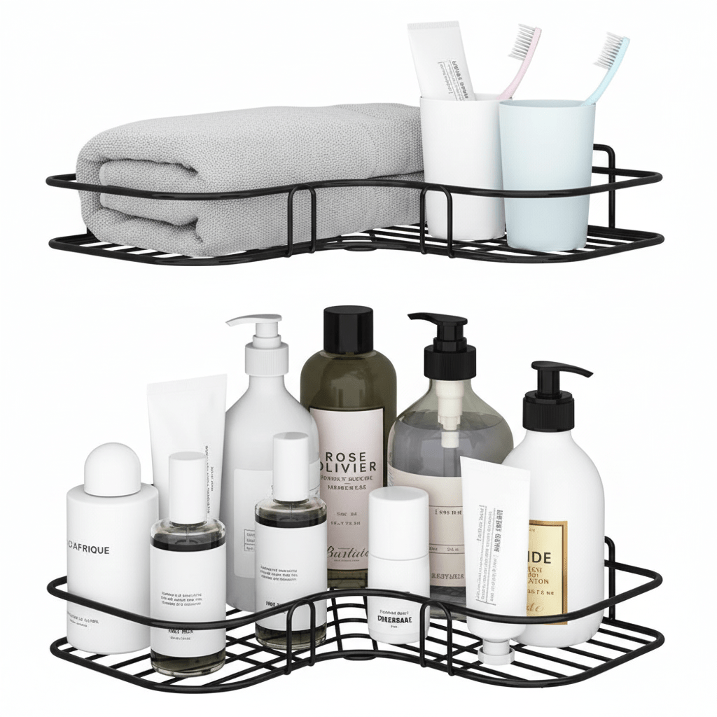 AeroSpace Corner Shower Caddy – Sleek Iron Storage Rack for Organized, Modern Bathrooms - All Around Casa