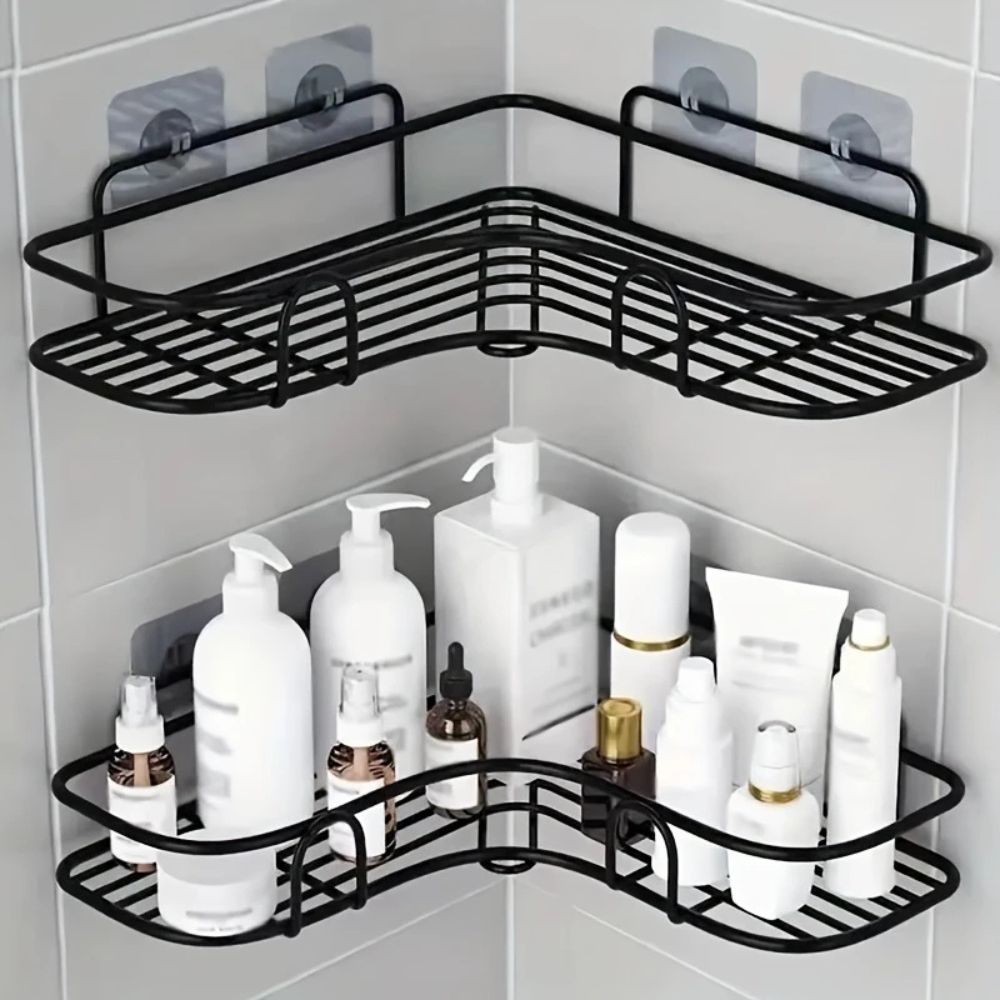 AeroSpace Corner Shower Caddy – Sleek Iron Storage Rack for Organized, Modern Bathrooms - All Around Casa